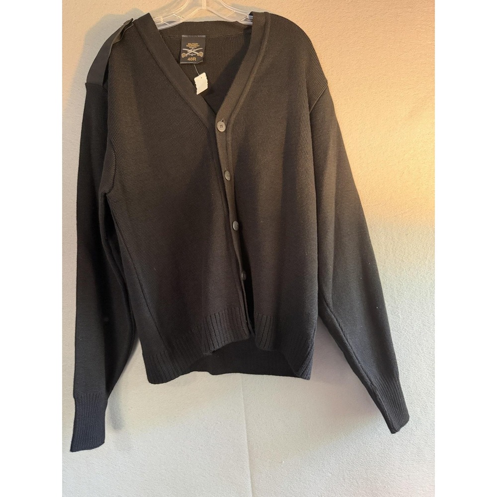 Military Equipment Cardigan Sweater Mens 2XL Black Wool Epaulet US Army